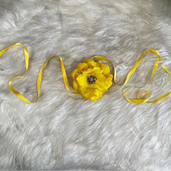 NEW J. Crew Silk Crystal RARE Floral Bloom Petal Waist Belt Tie Accessory Yellow